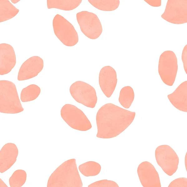 Pink cat footprint watercolor seamless pattern. Template for decorating designs and illustrations.