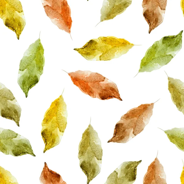 Sonbaharda Kuruyan Parlak Yapraklar Suluboya Desensiz Tasarım Çizimler Için Şablon — Stok fotoğraf