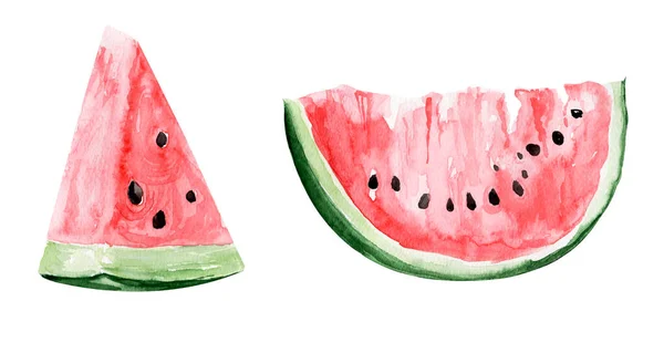 Vattenmelon Skivor Akvarell Illustration Mall För Dekoration Mönster Och Illustrationer — Stockfoto