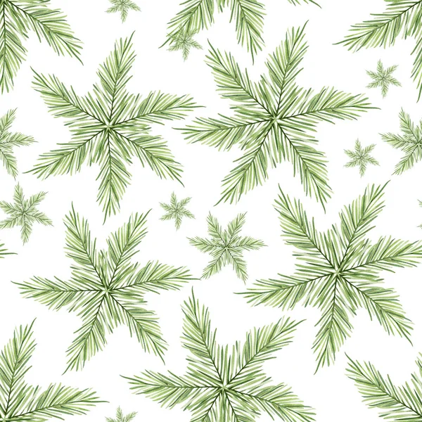 Snowflakes Fir Branches Watercolor Seamless Pattern Template Decorating Designs Illustrations — Stock Photo, Image