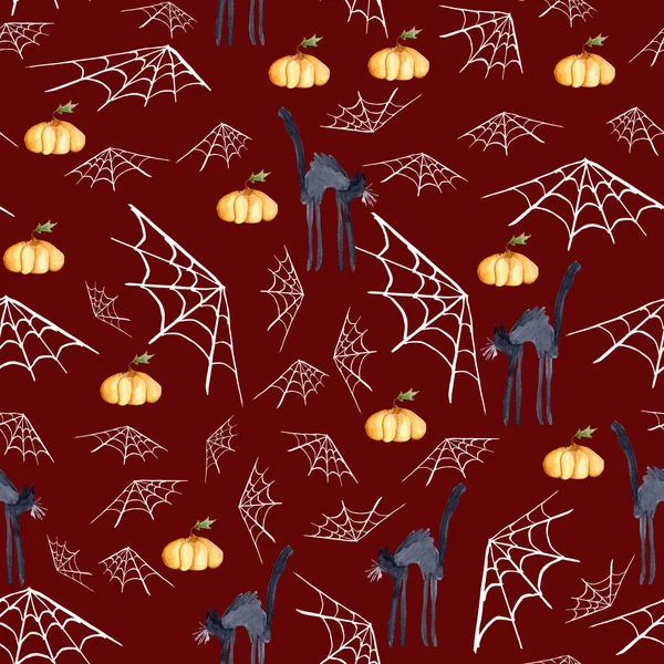 Halloween Akwarela Kot Dynia Web Patern Szablon Dekoracji Wzorów Ilustracji — Zdjęcie stockowe