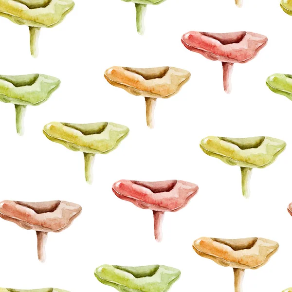 Multicolored Mushrooms Watercolor Seamless Pattern Template Decorating Designs Illustrations — Stock Photo, Image