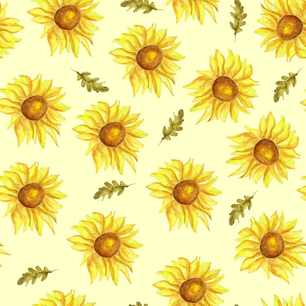 Tournesols Fleurs Champ Aquarelle Motif Sans Couture Modèle Pour Décoration — Photo