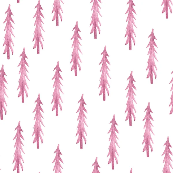 ピンクのクリスマスツリーは シームレスなパターンを水彩 デザインやイラストを飾るためのテンプレート — ストック写真