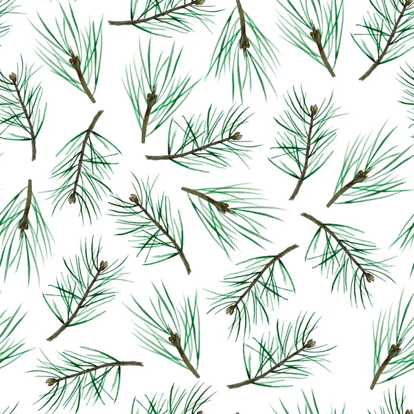 松の枝や針は シームレスなパターンを水彩 デザインやイラストを飾るためのテンプレート — ストック写真