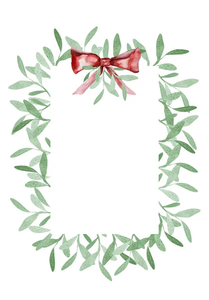 Watercolor Blank Christmas Mistletoe Postcard Template Decorating Designs Illustrations — Stock Photo, Image