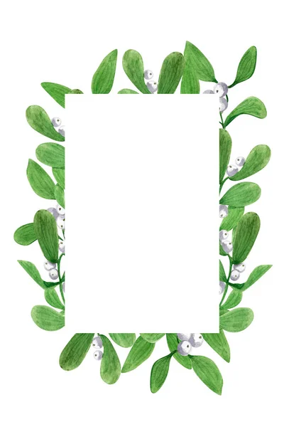 Vertical Card Made Mistletoe Leaves Watercolor Template Template Decorating Designs — Stock Photo, Image