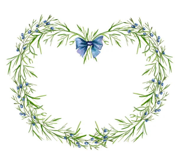 Heart Juniper Twigs Berries Watercolor Pattern Template Decorating Designs Illustrations — Stock Photo, Image