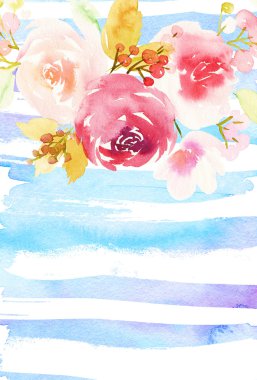 Çiçekli tebrik kartı. Pastel renkler. El yapımı. Suluboya 