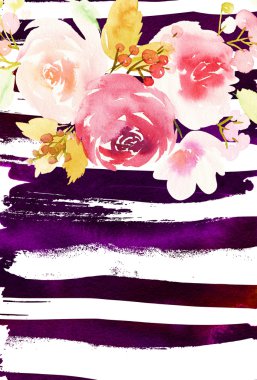 Çiçekli tebrik kartı. Pastel renkler. El yapımı. Suluboya 