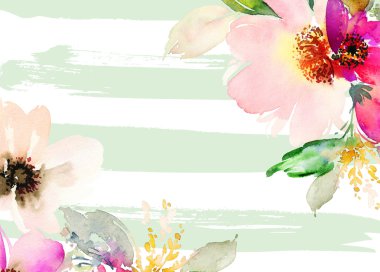 Çiçekli tebrik kartı. Pastel renkler. El yapımı. Suluboya 