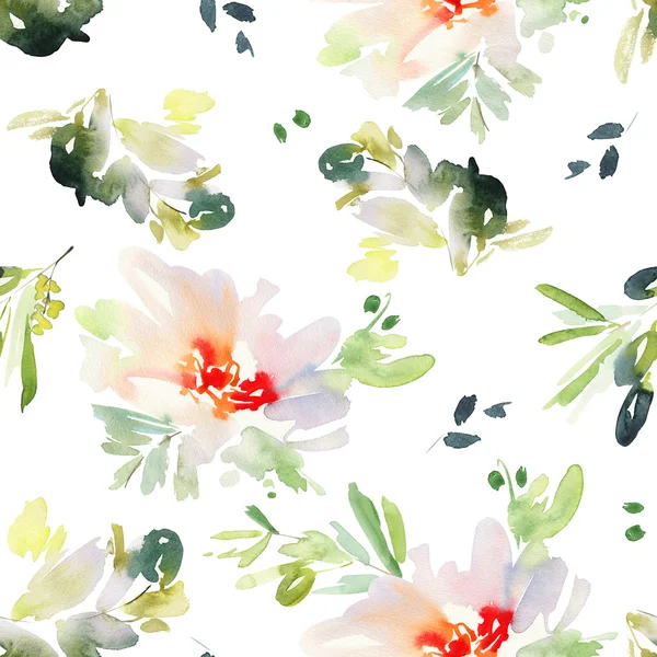 Sömlöst mönster med blommor akvarell. — Stockfoto