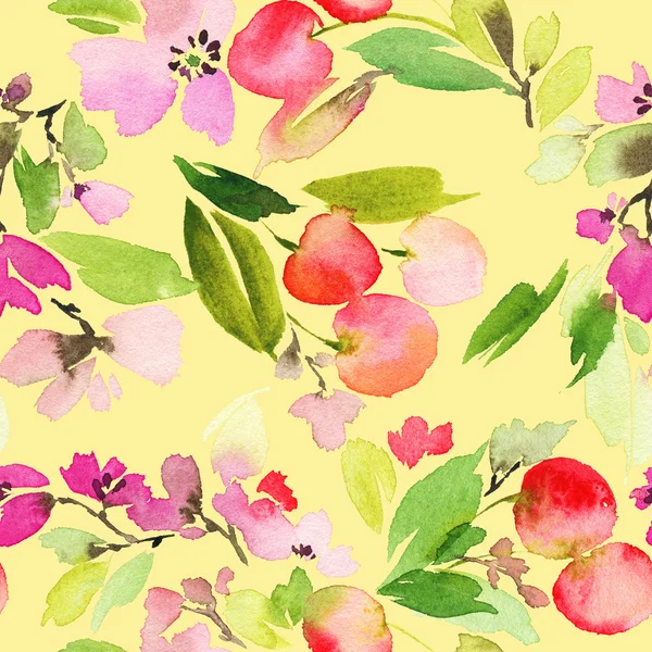 Бесшовный рисунок вишневой акварели . — стоковое фото