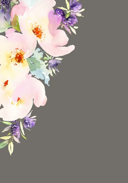 꽃으로 인사말 카드입니다. 파스텔 색상입니다. 수 제. 수채화 — 스톡 사진