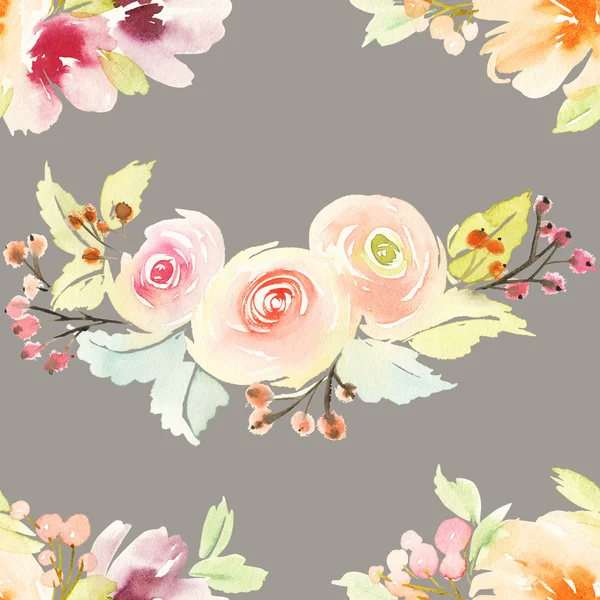 Nahtloses Muster mit Blumen Aquarell. — Stockfoto