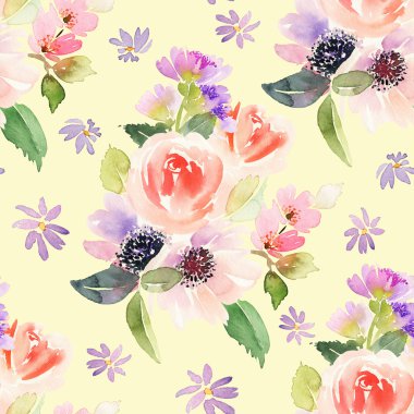 Çiçeklerle suluboya kusursuz desen.