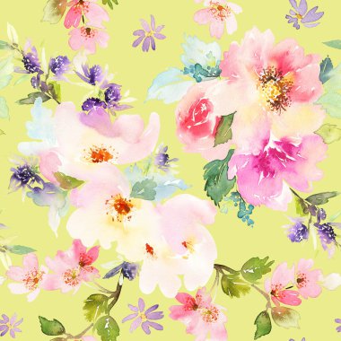 Çiçeklerle suluboya kusursuz desen.