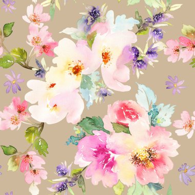 Çiçeklerle suluboya kusursuz desen.