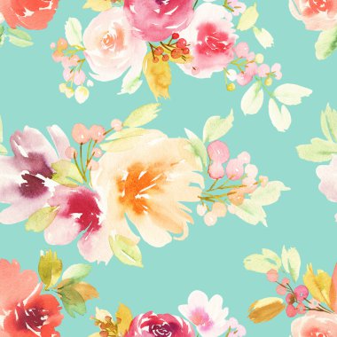 Çiçeklerle suluboya kusursuz desen.