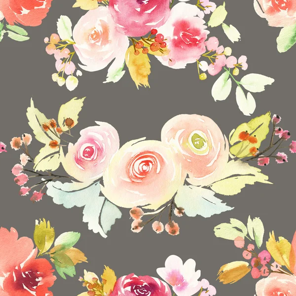 Płynny wzór z kwiatami akwarela. — Zdjęcie stockowe
