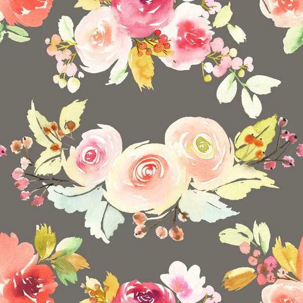 Seamless pattern with flowers watercolor. — Stock Photo, Image