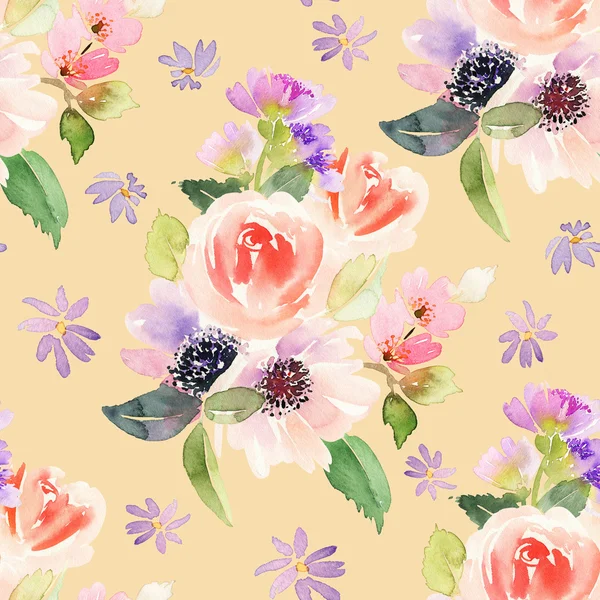 Seamless pattern with flowers watercolor. — Stock Photo, Image