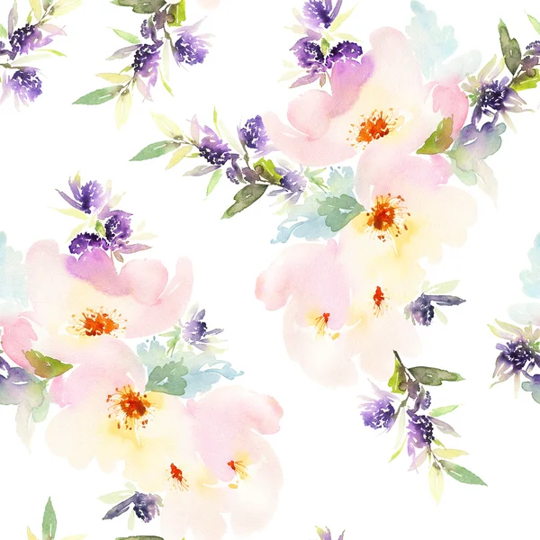 Sömlöst mönster med blommor akvarell. — Stockfoto