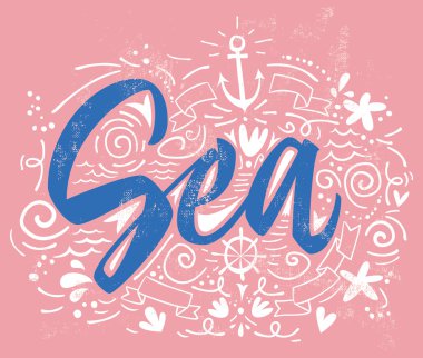 Yazdır T-shirt deniz için. Vektör çizim. El yazı.