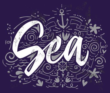 Yazdır T-shirt deniz için. Vektör çizim. El yazı.