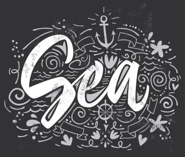 Yazdır T-shirt deniz için. Vektör çizim. El yazı.