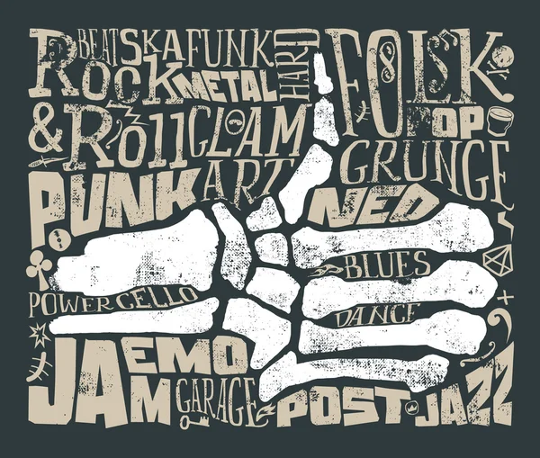 Rocková hudba. Grunge. Ruční písmo. Vektorové ilustrace. — Stockový vektor