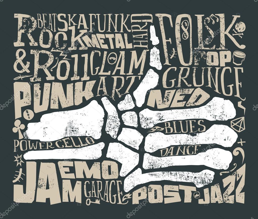 Rock music. Grunge. Hand lettering. Vector illustration.