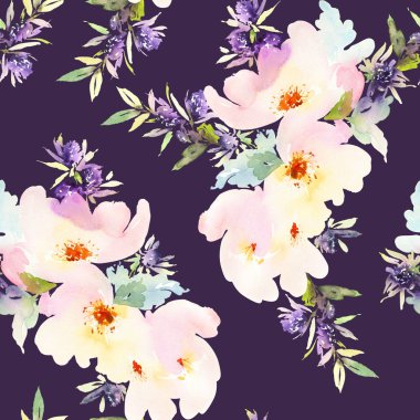 Çiçeklerle suluboya kusursuz desen.