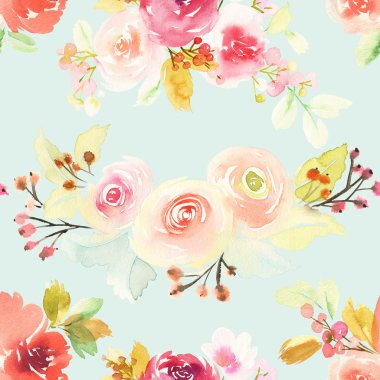 Çiçeklerle suluboya kusursuz desen.