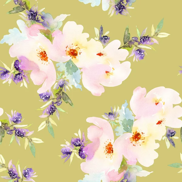 Απρόσκοπτη μοτίβο με λουλούδια ακουαρέλα. — Φωτογραφία Αρχείου