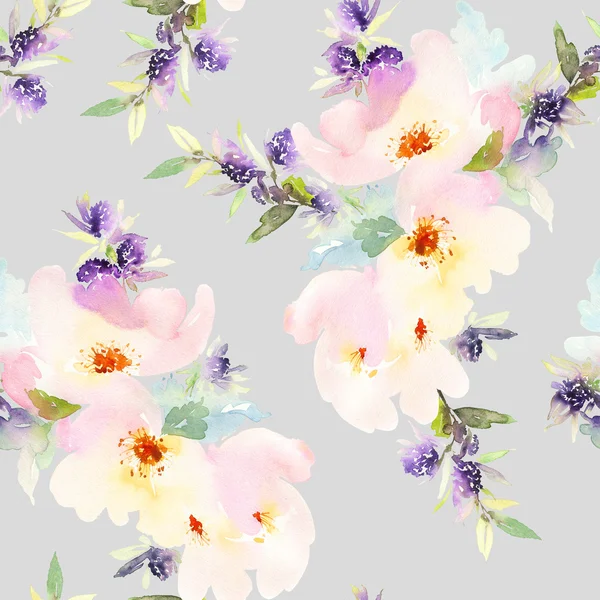Seamless pattern with flowers watercolor. — Stock Photo, Image