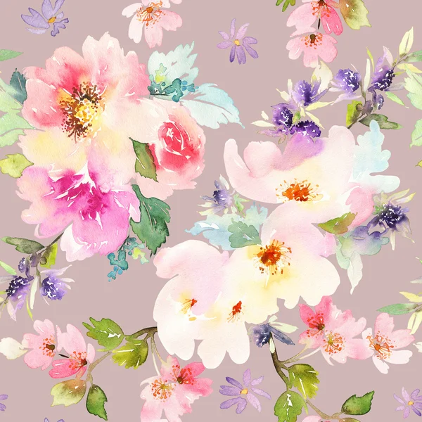 Çiçeklerle suluboya kusursuz desen.