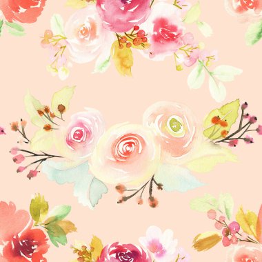 Çiçeklerle suluboya kusursuz desen