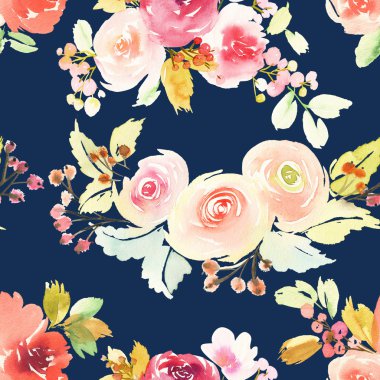 Çiçeklerle suluboya kusursuz desen