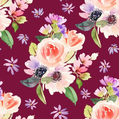 Çiçeklerle suluboya kusursuz desen