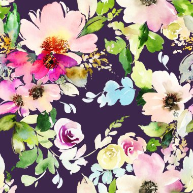 Çiçeklerle suluboya kusursuz desen