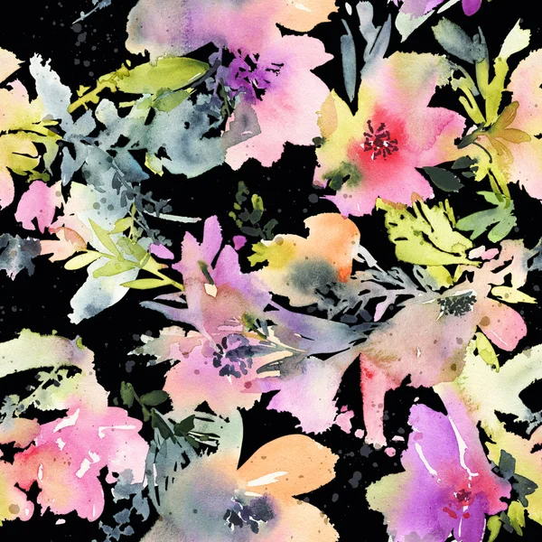 Abstrakta akvarell blommor. Sömlöst mönster. — Stockfoto