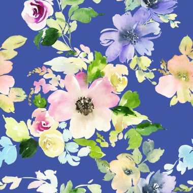 Çiçeklerle suluboya kusursuz desen