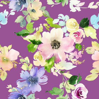 Çiçeklerle suluboya kusursuz desen