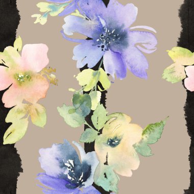 Çiçeklerle suluboya kusursuz desen