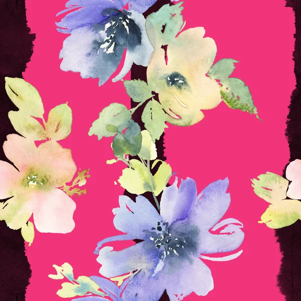 Απρόσκοπτη μοτίβο με λουλούδια ακουαρέλα — Φωτογραφία Αρχείου