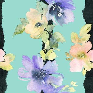 Çiçekler suluboya ile Seamless modeli. Yumuşak renkler.