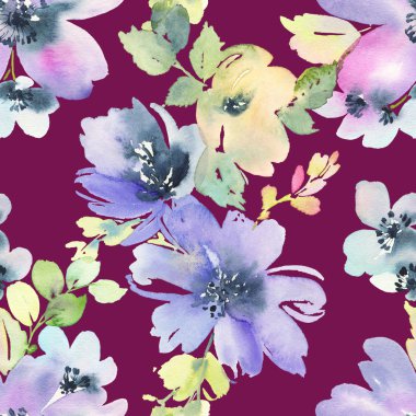 Çiçekler suluboya ile Seamless modeli. Yumuşak renkler.