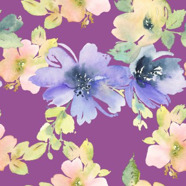 Çiçekler suluboya ile Seamless modeli. Yumuşak renkler.
