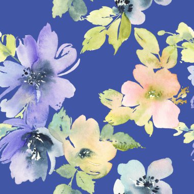 Çiçekler suluboya ile Seamless modeli. Yumuşak renkler.